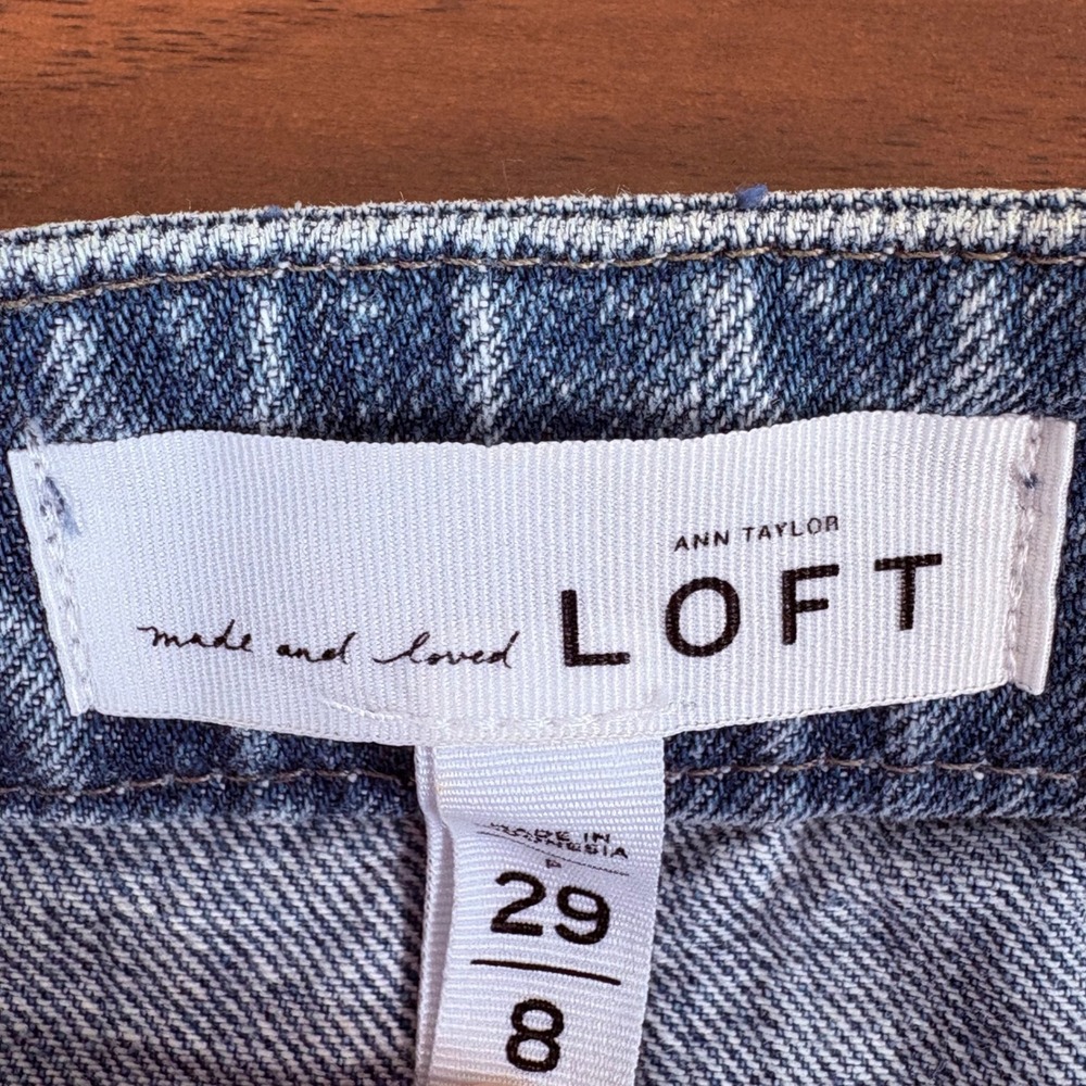 Made and Loved LOFT Button Front Denim Jean Mini Skirt Size 8 Blue Cotton A Line - Picture 4 of 10